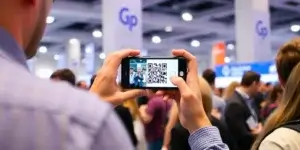 homem em um evento com celular lendo um qr code para ilustrar texto sobre interatividade em eventos