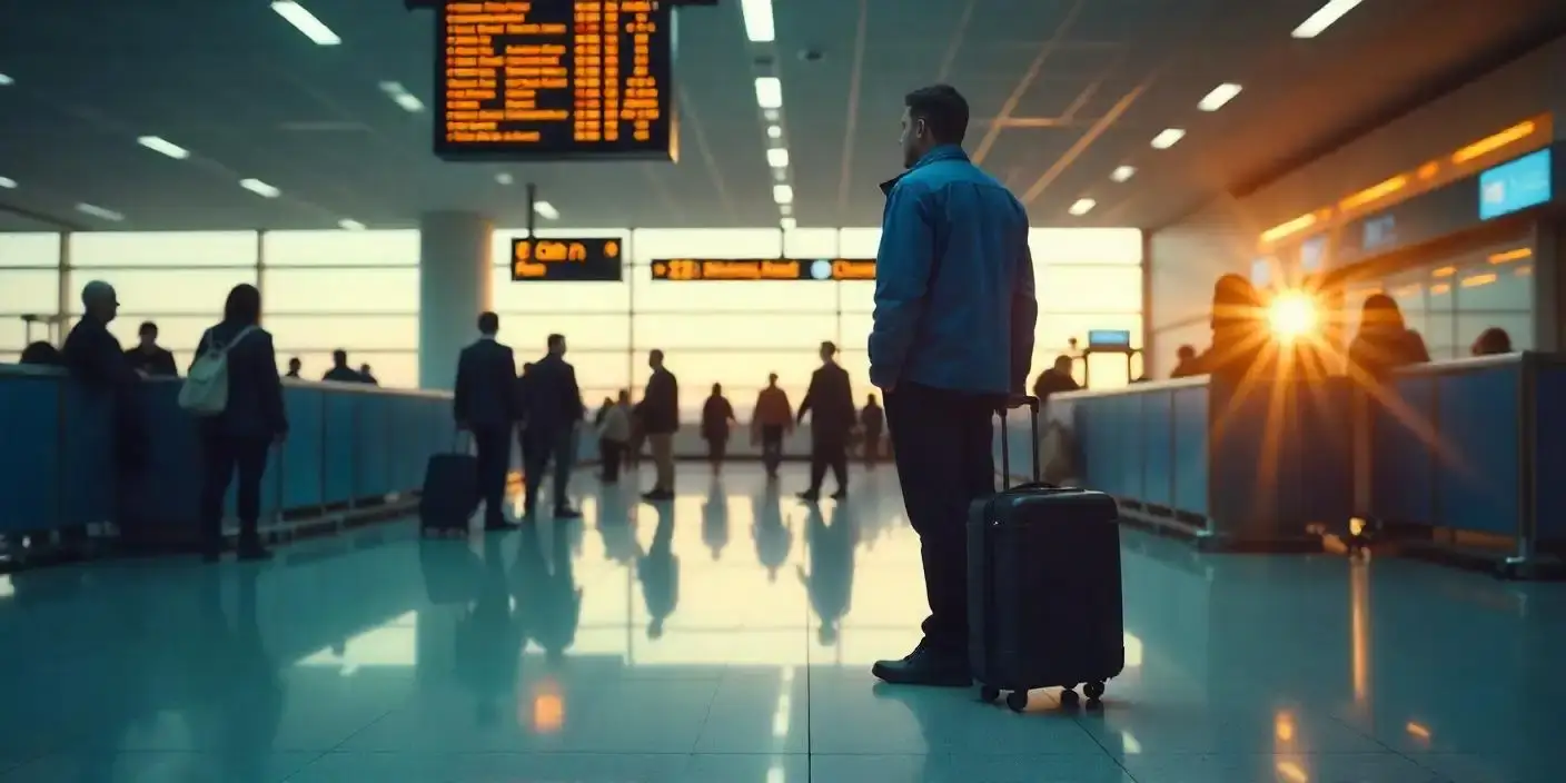 homem no aeroporto para ilustrar texto de viagem a trabalho